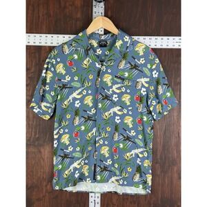 Grunt Style Button Up Shirt Hawaiian Tropical All Over Print Military Mens Small